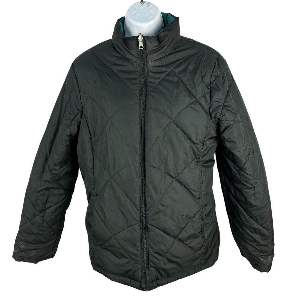 Faded Glory Womens Reversible Quilted Jacket Size M Black & Teal Lightweight